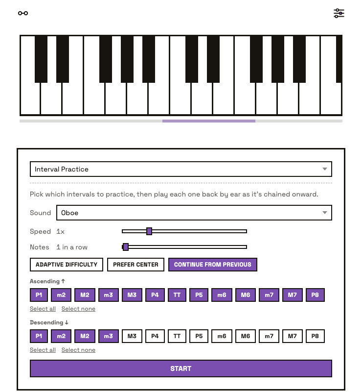 Interval ear-training mode, picking which intervals to practice